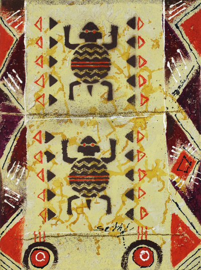 'Adinkra' - Adinkra Symbol Themed Acrylic on Canvas Painting