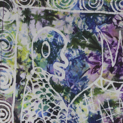 Wandbehang aus Batik-Baumwolle, „Ojelu“ – farbenfroher Wandbehang aus Batik-Baumwolle aus Ghana
