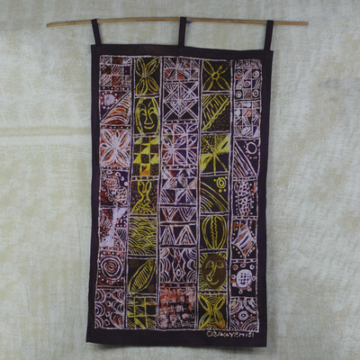 Wandbehang aus Baumwollbatik, 'Afrikanisches Erbe'. - Afrikanisches Kulturerbe Baumwollbatik Mehrfarbiger Wandbehang
