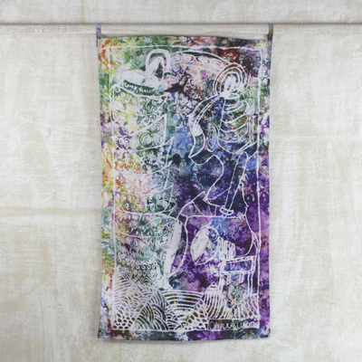 Wandbehang aus Batik-Baumwolle - Bunte Baumwoll-Batik-Mutter mit Baby-Wandbehang
