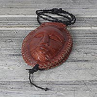 Leather coin purse, 'Safe With Me' - Handcrafted Burnt Orange Leather Face Coin Purse from Ghana