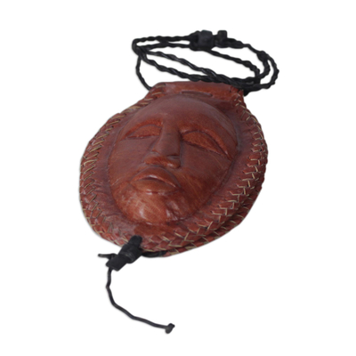 Monedero de cuero - Monedero con cara de cuero naranja quemado hecho a mano de Ghana