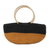 Handwoven tote bag, 'Chic Shopper' - Handcrafted Gold and Black Tote with Circular Wood Handles
