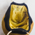 Handgewebte Tragetasche - Handgefertigte Tragetasche in Gold und Schwarz mit runden Holzgriffen