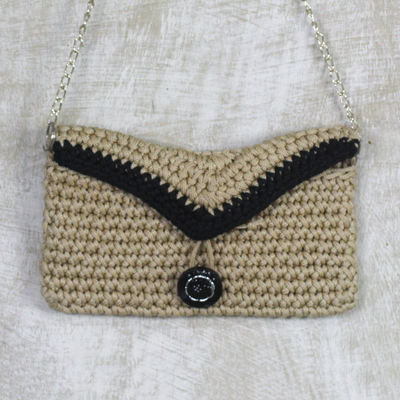 Macrame shoulder bag, 'Wheat Splendor' - Wheat Colored Cord Shoulder Bag with Chain Strap from Ghana