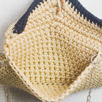 Macrame shoulder bag, 'Wheat Splendor' - Wheat Colored Cord Shoulder Bag with Chain Strap from Ghana