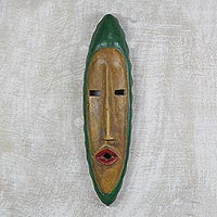 African wood mask, 'Agrobeso in Maize' - Hand Carved Sese Wood Wall Mask from West Africa