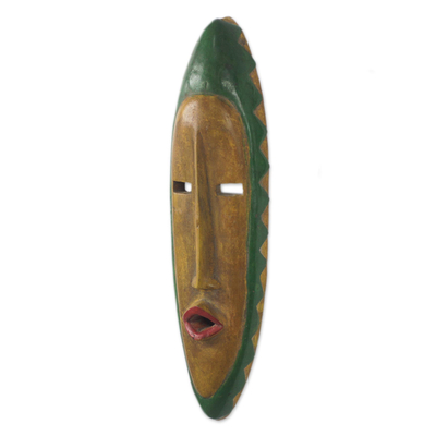 Afrikanische Holzmaske - Handgeschnitzte Wandmaske aus Sese-Holz aus Westafrika