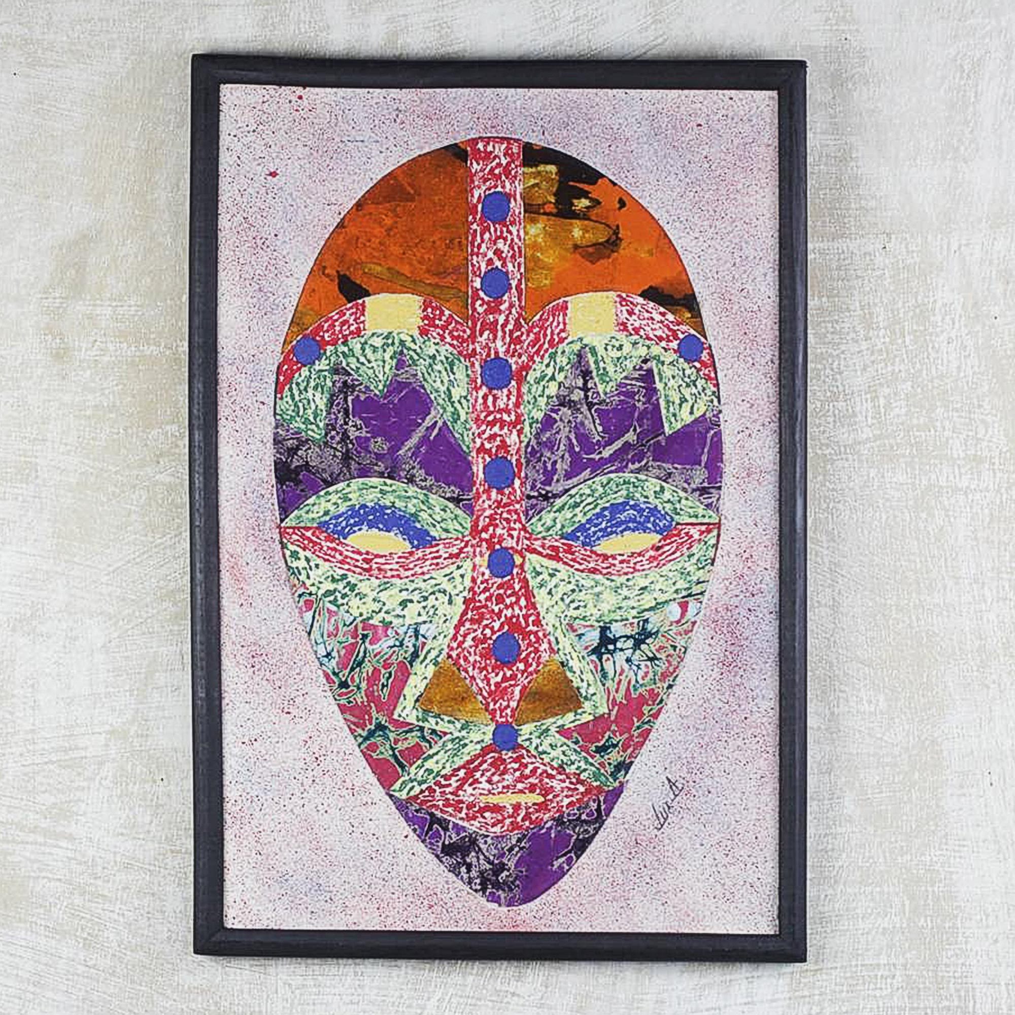 Ghanaian Batik African Mask Collage in a Wood Frame Onua NOVICA