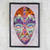 Baumwoll-Batik-Collage, „Onua“ – ghanaische Batik-Collage mit afrikanischen Masken in einem Holzrahmen