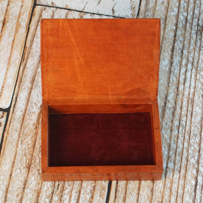 jewellery box, 'Bamako Visions I' - Leather Covered Wood jewellery Box from Ghana