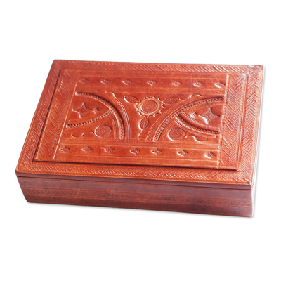 Jewelry box, 'Bamako Visions I' - Leather Covered Wood Jewelry Box from Ghana