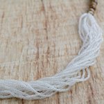 Glass and wood beaded necklace, 'Cool White Beauty' - Recycled Glass Beaded Necklace in Cool White from Ghana