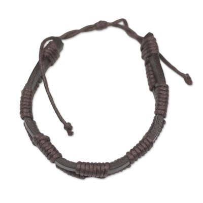 Leather wristband bracelet, 'Mahogany Style' - Mahogany-Colored Leather Wristband Bracelet from Ghana