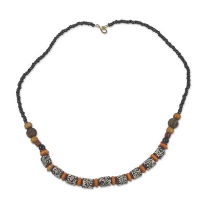 Recycled Glass and Sese Wood Beaded Necklace from Ghana