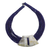 Leather and bone statement necklace, 'Sunooga' - Ghanaian Dark Blue Leather and Bone Statement Cord Necklace thumbail