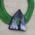 Horn pendant necklace, 'Zinlafa' - Triangle-Shaped Horn Pendant Green Leather Cord Necklace
