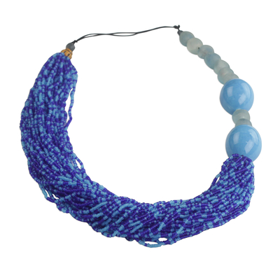 Handmade Blue Recycled Glass Bead Necklace from Ghana