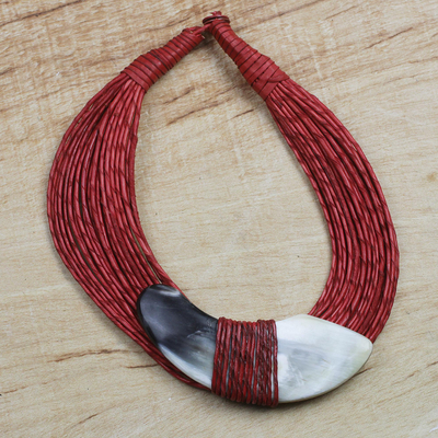 Leather and bone statement necklace, Ghanaian Nooma