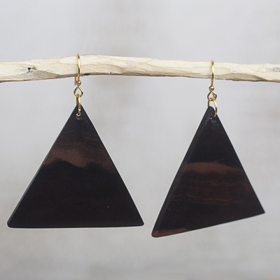 Ebony wood dangle earrings, Triangle Sophistication
