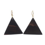 Ebony wood dangle earrings, 'Triangle Sophistication' - Triangular Ebony Wood Dangle Earrings from Ghana