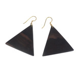 Ebony wood dangle earrings, 'Triangle Sophistication' - Triangular Ebony Wood Dangle Earrings from Ghana