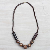 Wood beaded necklace, 'Coffee Beauty' - Brown Sese Wood Beaded Necklace from Ghana