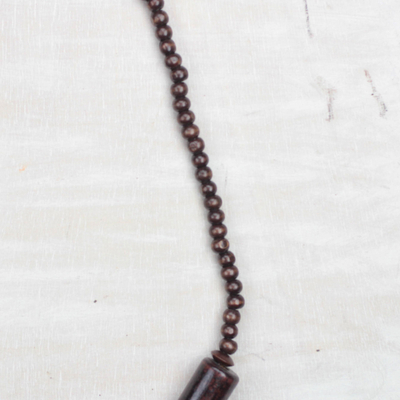 Wood beaded necklace, 'Coffee Beauty' - Brown Sese Wood Beaded Necklace from Ghana