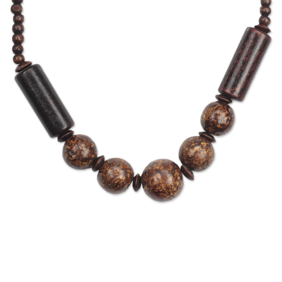 Halskette aus Holzperlen - Braune Halskette mit Sese-Holzperlen aus Ghana