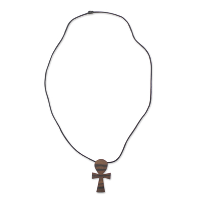 Ebony wood pendant necklace, 'Akuaba Pride' - Ebony Wood Cultural Pendant Necklace from Ghana