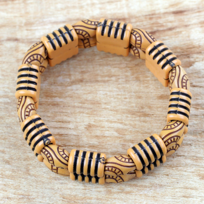 Recycled plastic beaded bracelet, 'Sensational Stripes' - Two Layer Recycled Plastic Beaded Striped Stretch Bracelet