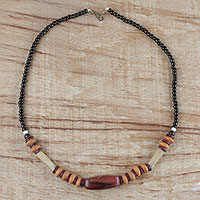 Agate and recycled glass beaded necklace, 'Ghana Power' - Agate and Recycled Glass Beaded Necklace from Ghana