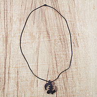 Ebony wood pendant necklace, 'Gye Nyame Elegance' - Ebony Wood Gye Nyame Pendant Necklace from Ghana