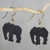 Ebony dangle earrings, 'Elephant Glamour' - Handmade Ebony Wood Elephant Dangle Earrings from Ghana thumbail