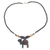 Ebony wood and recycled glass beaded pendant necklace, 'Gazing Camel' - Ebony Wood and Recycled Glass Camel Necklace from Ghana