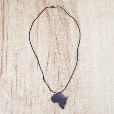 Ebony wood pendant necklace, 'African Continent' - Ebony Wood African Continent Pendant Necklace from Ghana