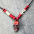Wood beaded pendant necklace, 'Adventurous Skull' - Sese Wood Skull Beaded Pendant Necklace from Ghana thumbail