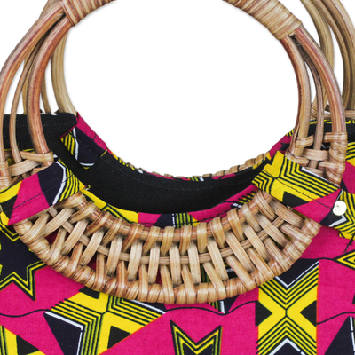 Cotton handle handbag, 'Vivacity' - Handmade Ghanaian 100% Cotton Geometric Star Handle Handbag