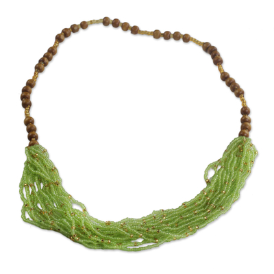 Recycled Glass Beaded Necklace in Lime from Ghana