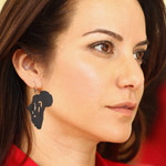 Ebony dangle earrings, 'Adinkra Africa' - Handmade Ebony Wood Africa Map Dangle Earrings from Ghana