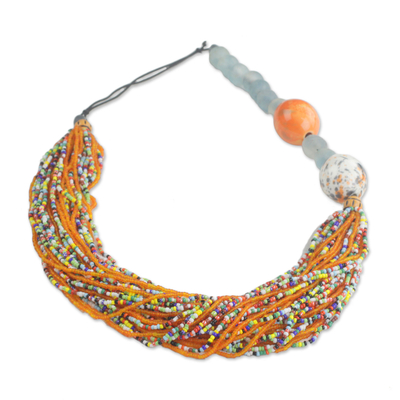 Multicolored Recycled Glass Beaded Necklace from Ghana