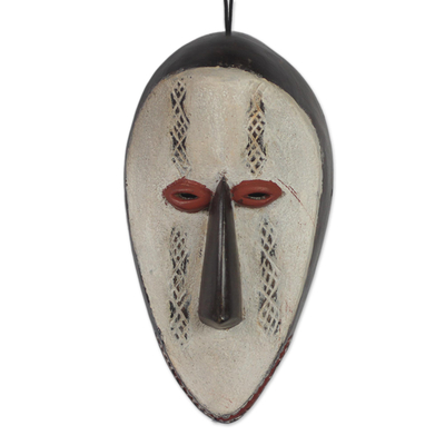 African wood mask, 'Meka Vo' - Hand Carved West African Alstonia Wood Wall Mask