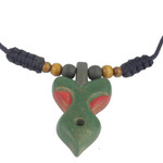 Wood pendant necklace, 'Akuma Mu Nsem' - Green and Red Wood Pendant Necklace on Adjustable Cord