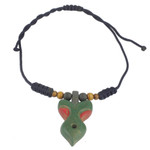 Wood pendant necklace, 'Akuma Mu Nsem' - Green and Red Wood Pendant Necklace on Adjustable Cord