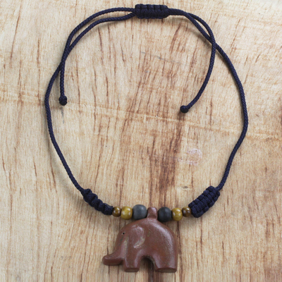 Hand Carved Sese Wood African Elephant Cord Necklace