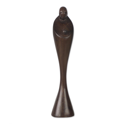 Ghanaian Handcarved Ebony Wood Mother and Child Sculpture