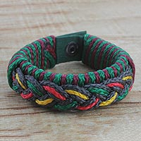 Men's wristband bracelet, 'Adventurer' - Men's Multi-Color Braided Cord Wristband Bracelet