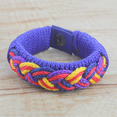 Men's wristband bracelet, 'Accord' - Men's Multi-colour Braided Cord Wristband Bracelet