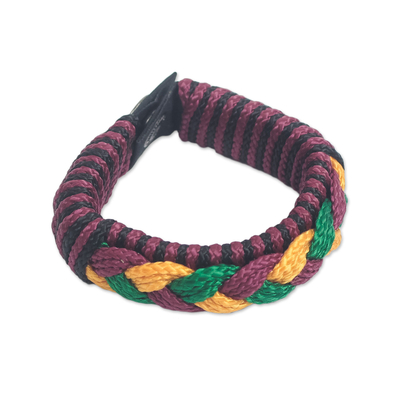 Men's wristband bracelet, 'Bravado' - Men's Multi-Color Braided Cord Wristband Bracelet