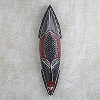 African wood and aluminum mask, 'Ghanaian Ahoufe' - Sese Wood and Aluminum Wall Mask Hand Carved in Ghana